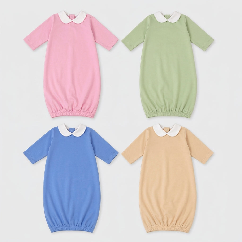 Solid Pima Cotton Baby Gown with White Peter Pan Collar