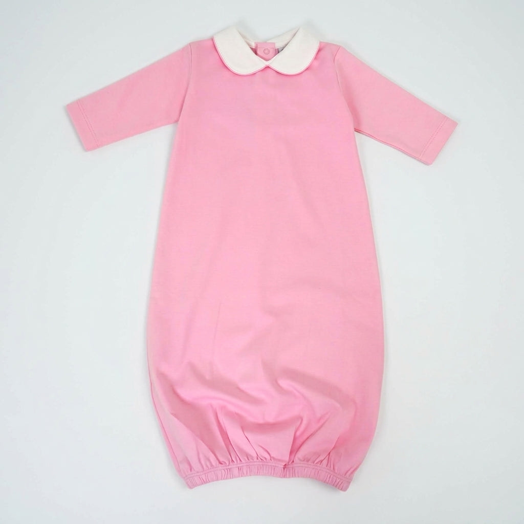 Solid Pima Cotton Baby Gown with White Peter Pan Collar