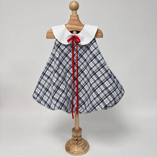 Navy & White Plaid Bow Dress