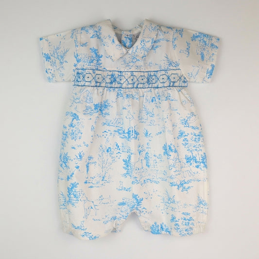 Heirloom Hounds Smocked Baby Romper – Hand-Smocked Cotton with Classic Hound Print