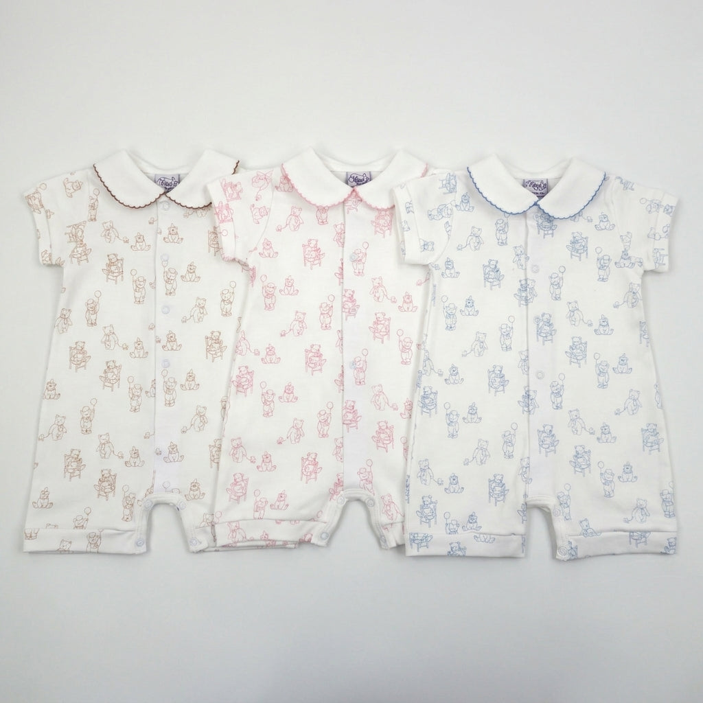 Teddy Bear Pima Cotton Baby Romper with Peter Pan Collar