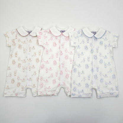 Teddy Bear Pima Cotton Baby Romper with Peter Pan Collar