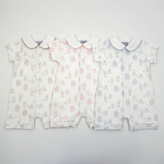 Teddy Bear Pima Cotton Baby Romper with Peter Pan Collar