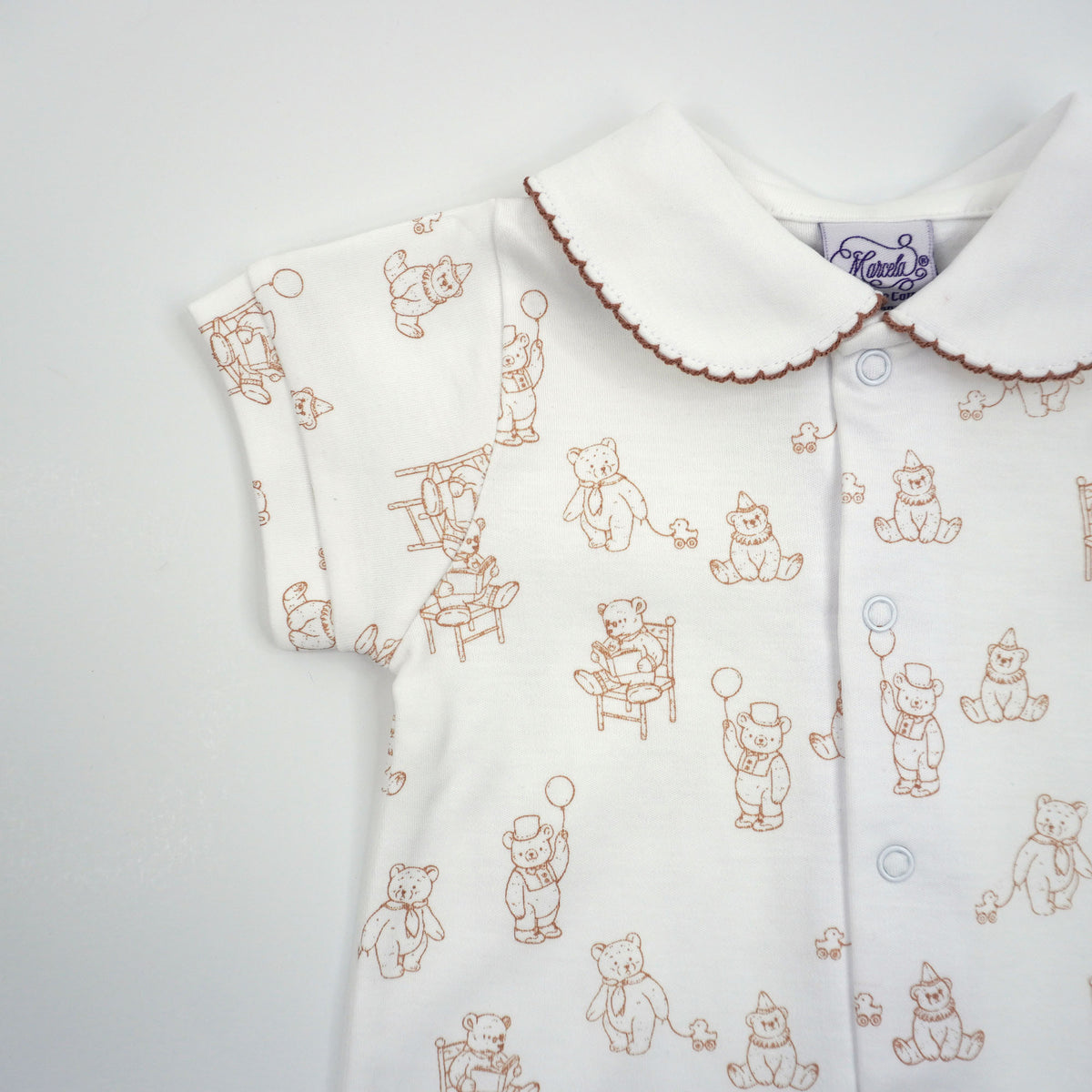 Teddy Bear Pima Cotton Baby Romper with Peter Pan Collar