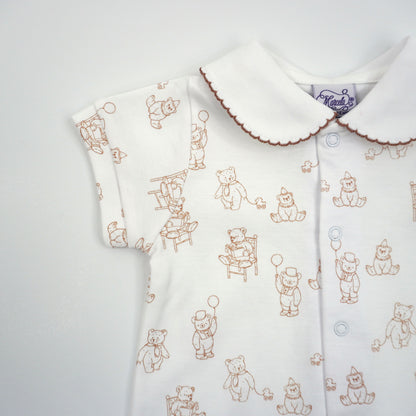 Teddy Bear Pima Cotton Baby Romper with Peter Pan Collar