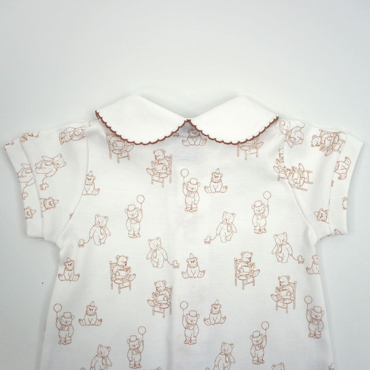 Teddy Bear Pima Cotton Baby Romper with Peter Pan Collar