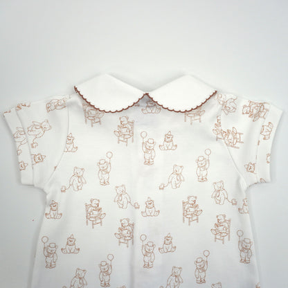 Teddy Bear Pima Cotton Baby Romper with Peter Pan Collar
