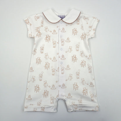 Teddy Bear Pima Cotton Baby Romper with Peter Pan Collar
