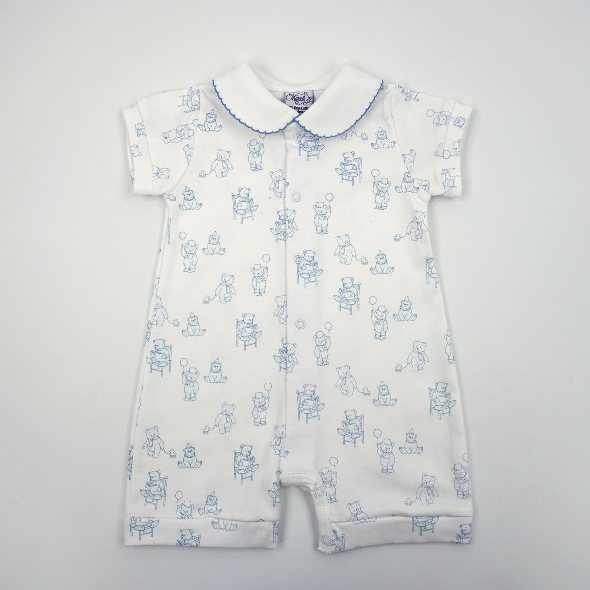 Teddy Bear Pima Cotton Baby Romper with Peter Pan Collar