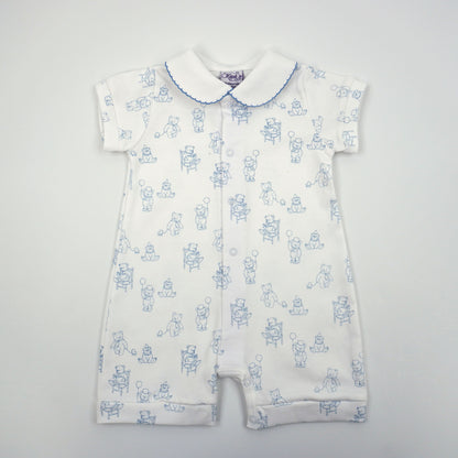 Teddy Bear Pima Cotton Baby Romper with Peter Pan Collar