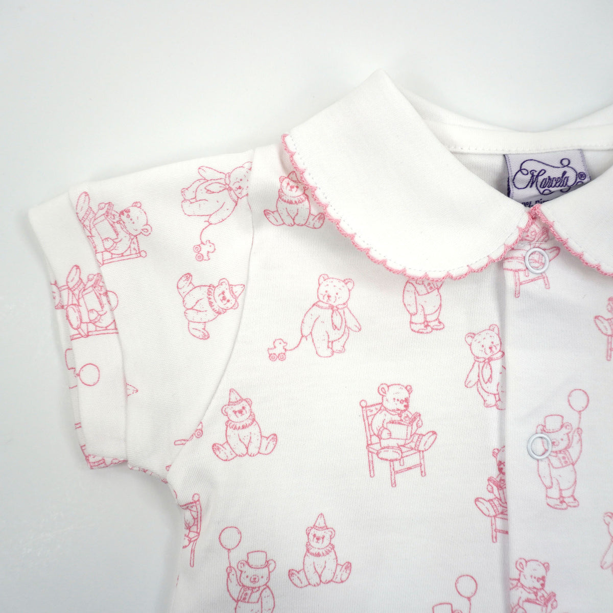 Teddy Bear Pima Cotton Baby Romper with Peter Pan Collar