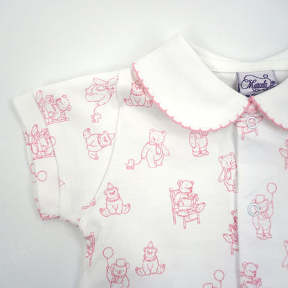 Teddy Bear Pima Cotton Baby Romper with Peter Pan Collar