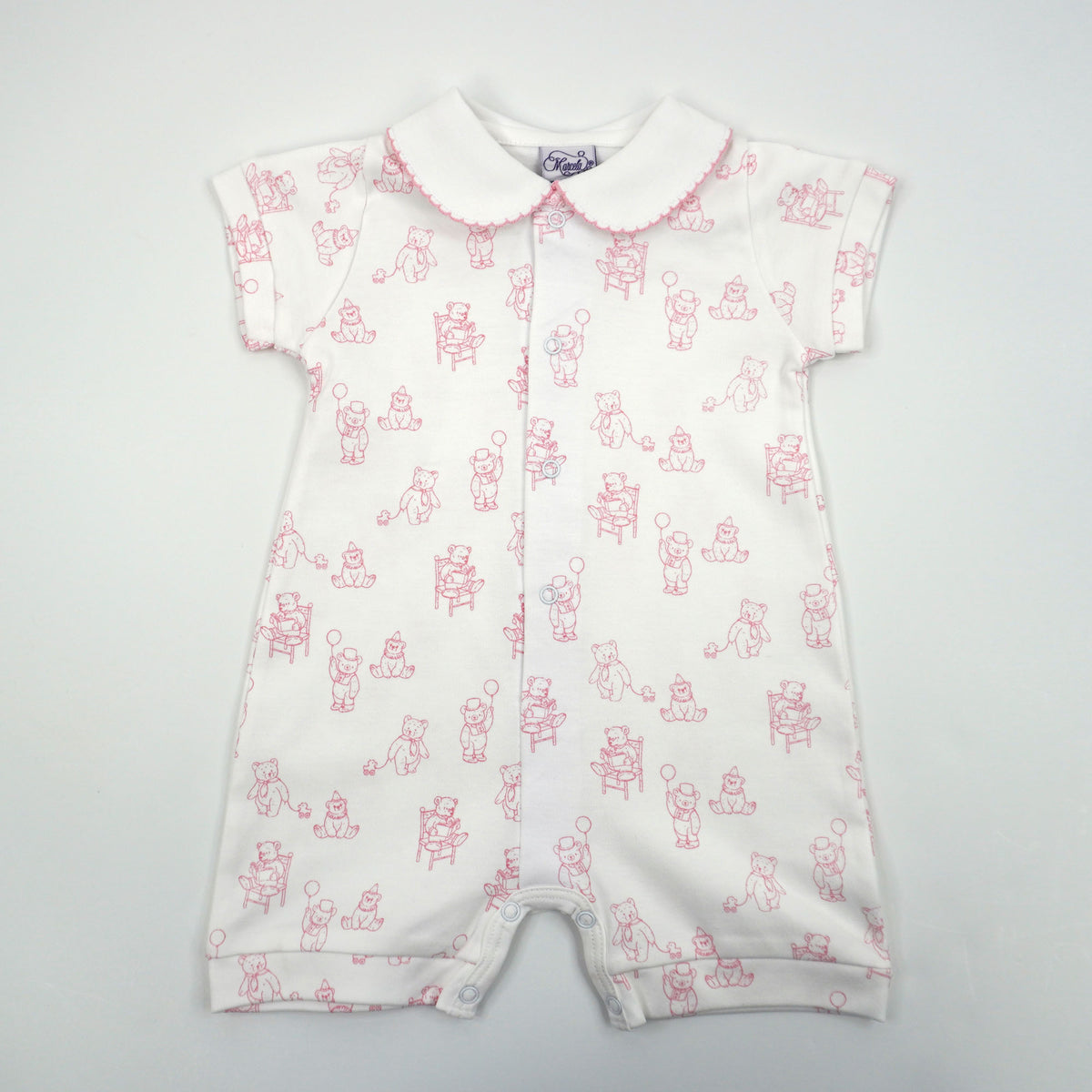 Teddy Bear Pima Cotton Baby Romper with Peter Pan Collar