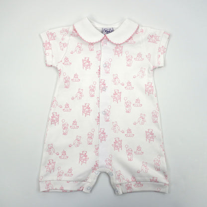 Teddy Bear Pima Cotton Baby Romper with Peter Pan Collar