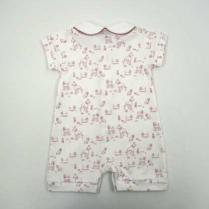 Dogs Pima Cotton Baby Romper with Peter Pan Collar