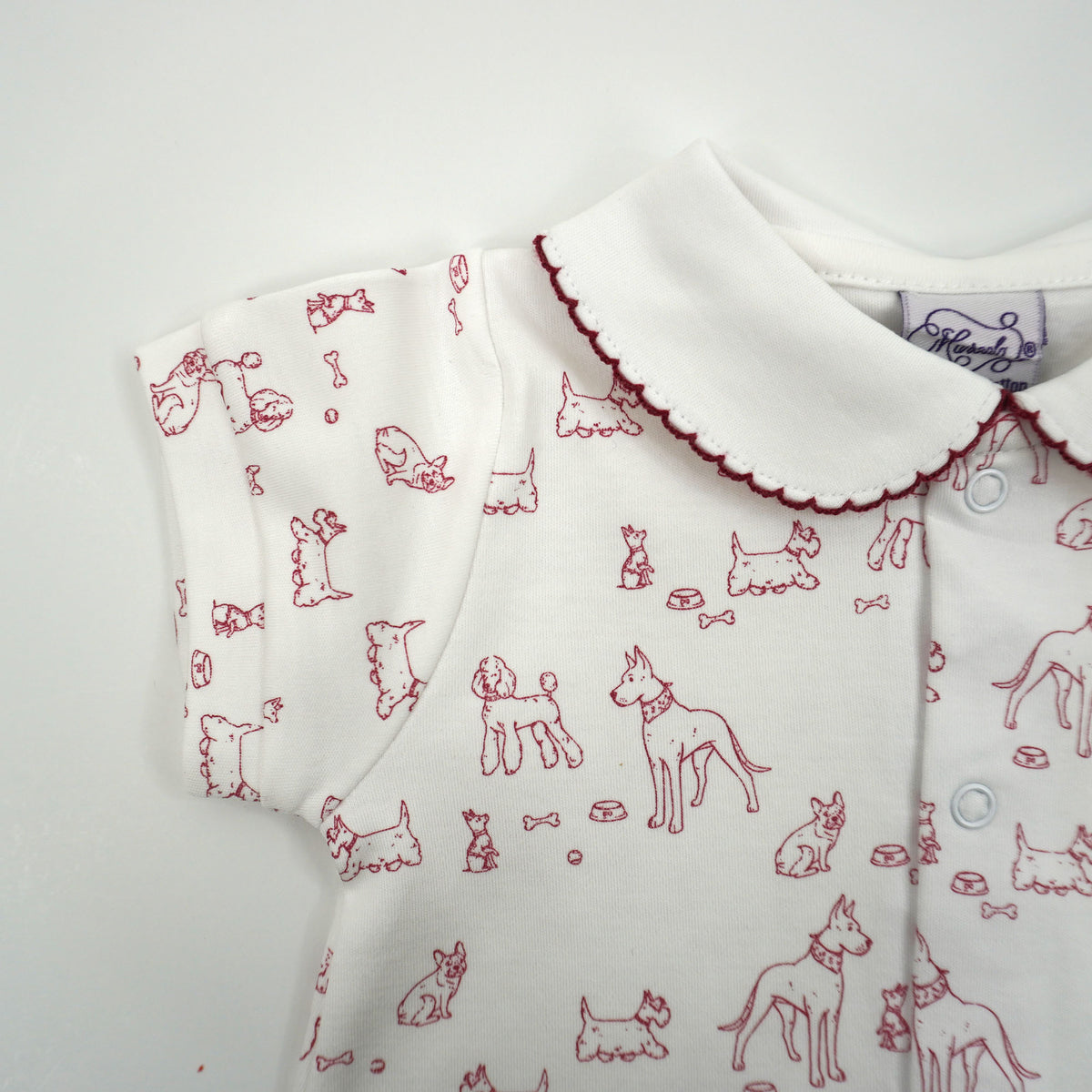 Dogs Pima Cotton Baby Romper with Peter Pan Collar