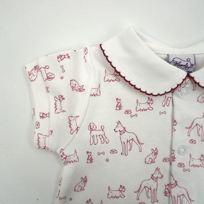 Dogs Pima Cotton Baby Romper with Peter Pan Collar