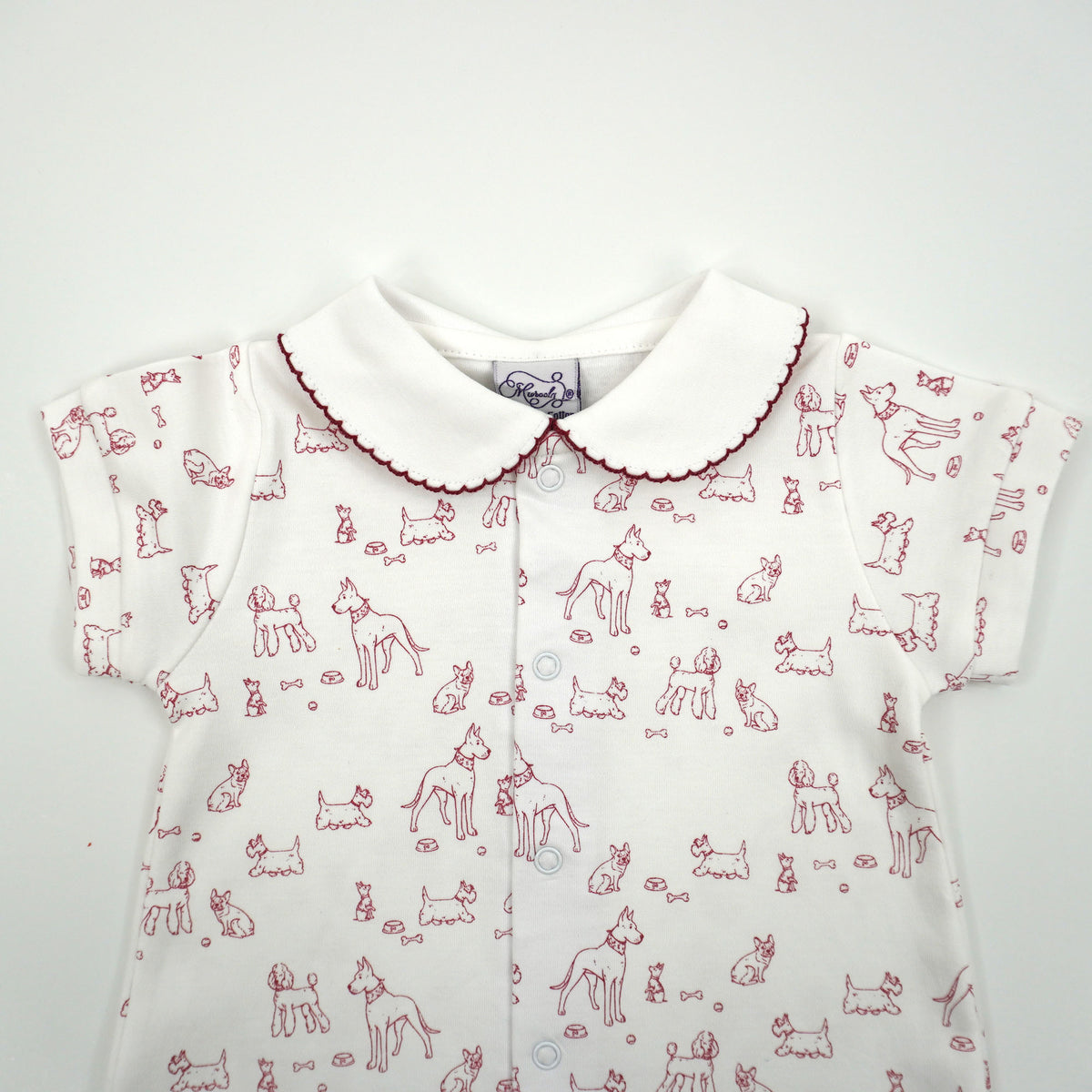 Dogs Pima Cotton Baby Romper with Peter Pan Collar