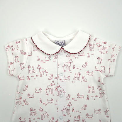 Dogs Pima Cotton Baby Romper with Peter Pan Collar