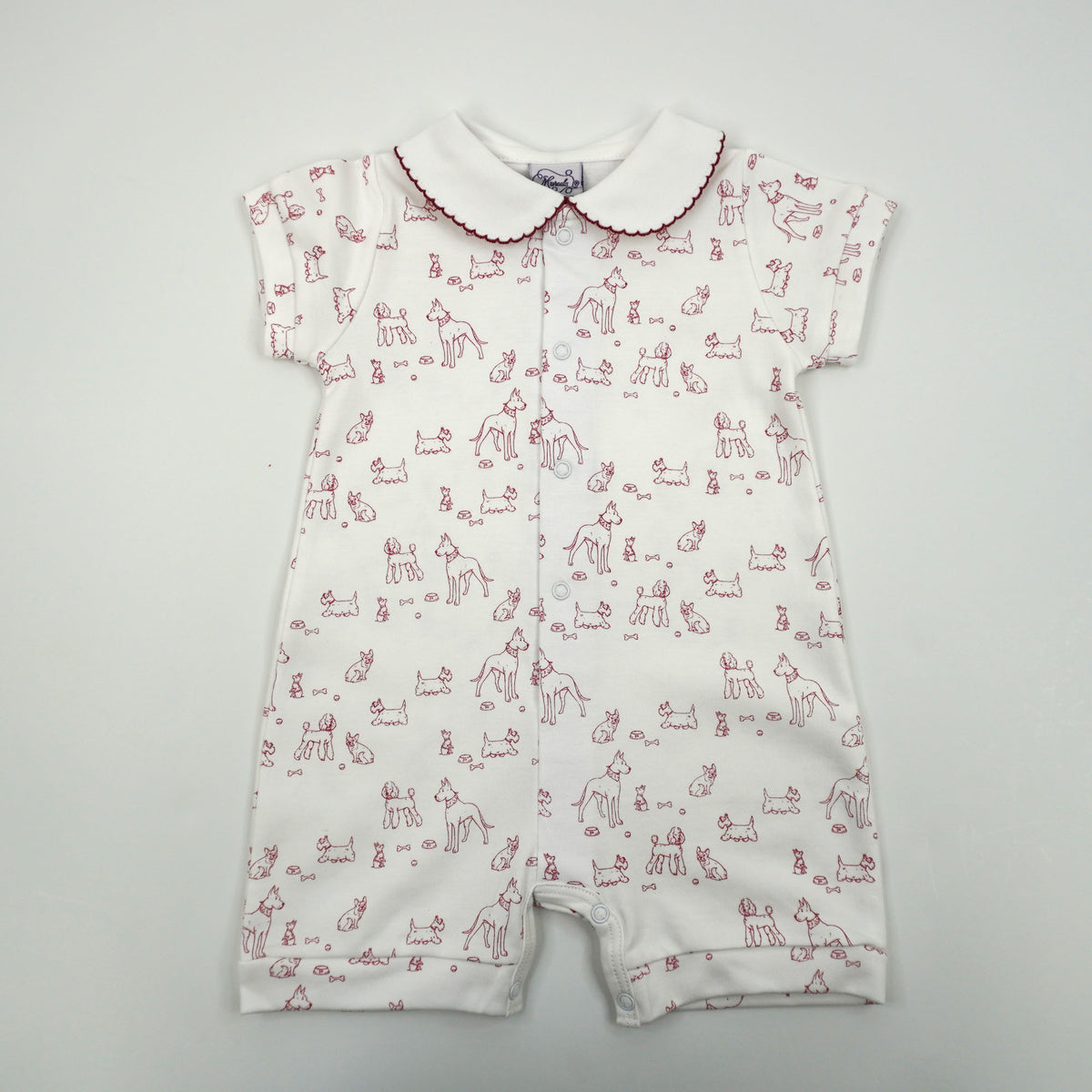 Dogs Pima Cotton Baby Romper with Peter Pan Collar