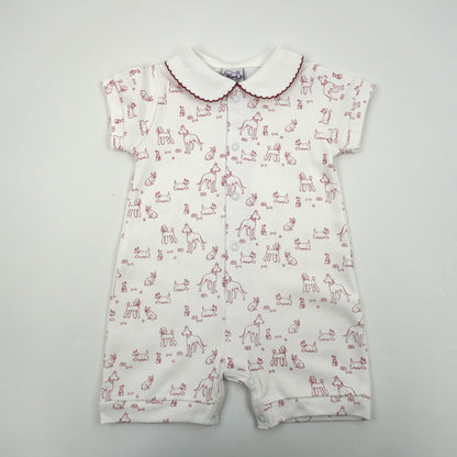 Dogs Pima Cotton Baby Romper with Peter Pan Collar