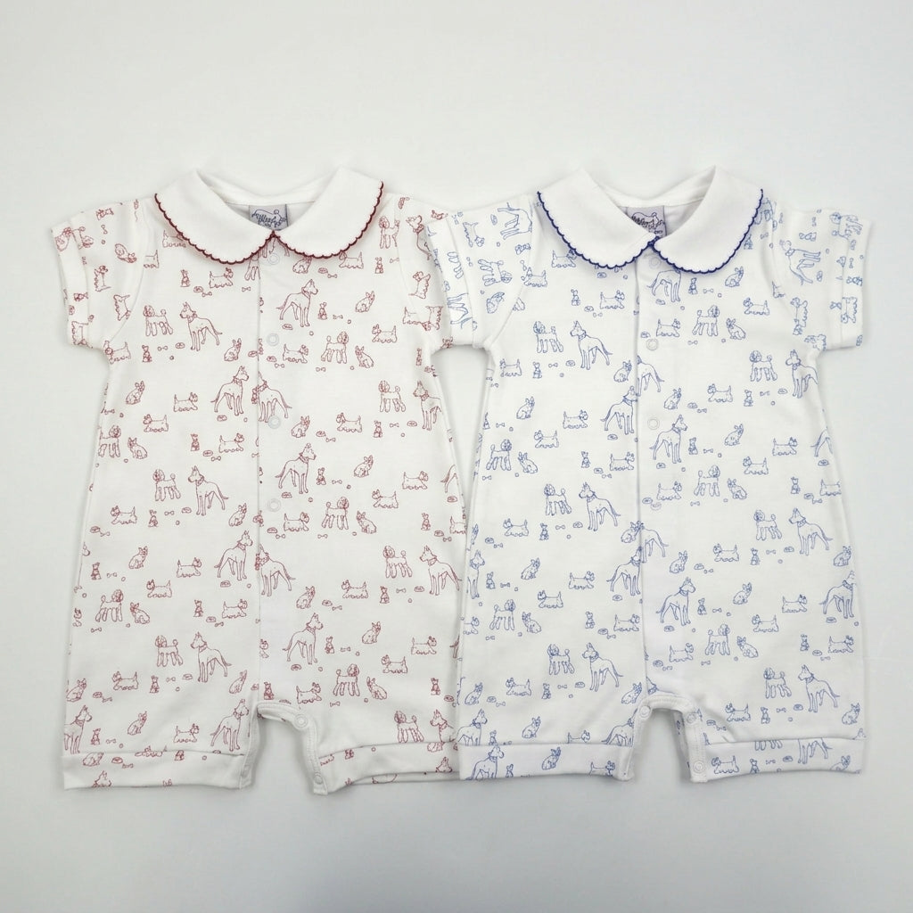 Dogs Pima Cotton Baby Romper with Peter Pan Collar