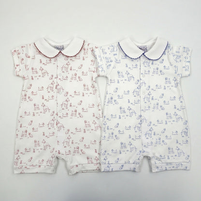 Dogs Pima Cotton Baby Romper with Peter Pan Collar