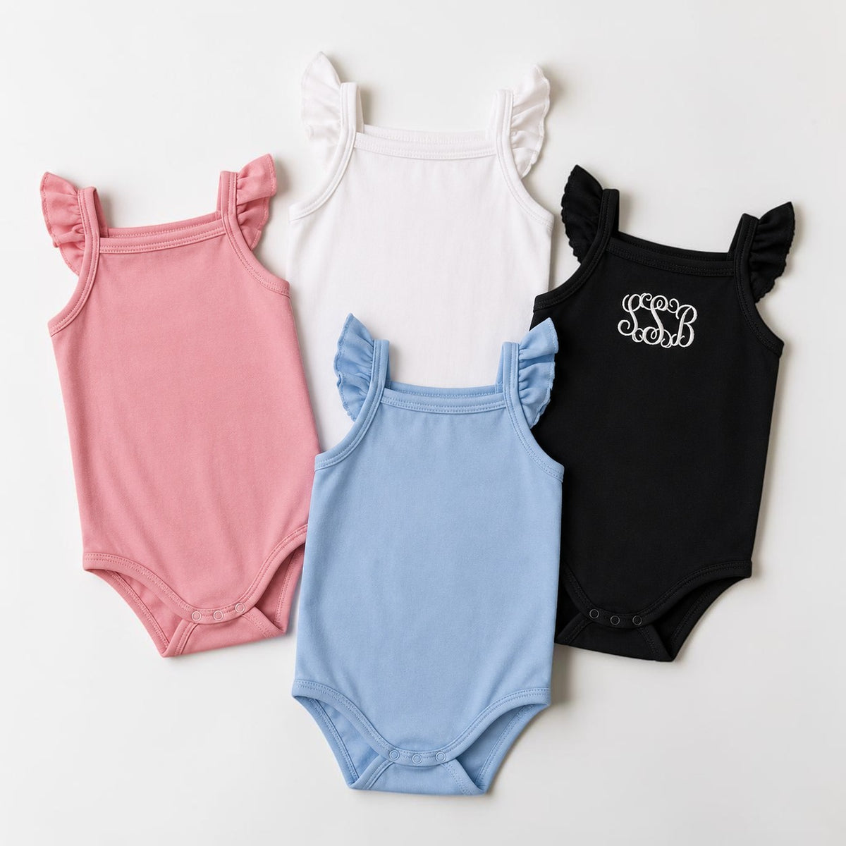 Pima Cotton Ruffle Strap Baby Onesie