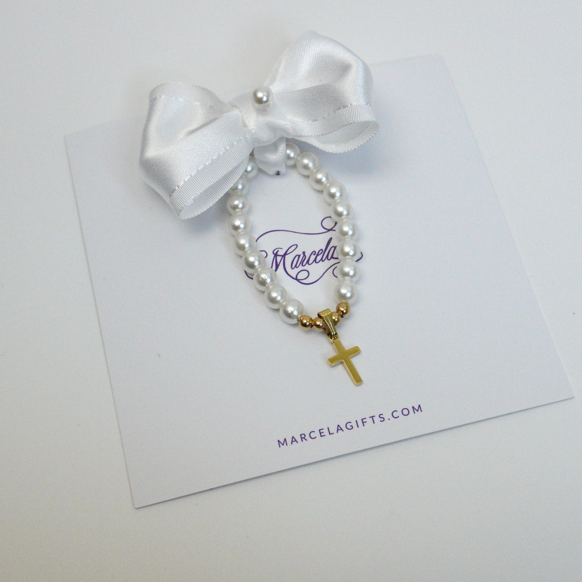 Satin Bow Bracelet Set with Gold Cross