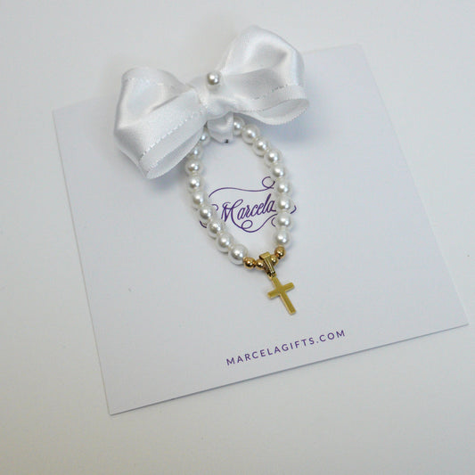 Satin Bow Bracelet Set with Gold Cross