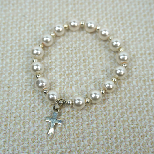 Silver Cross Pearl Bracelet