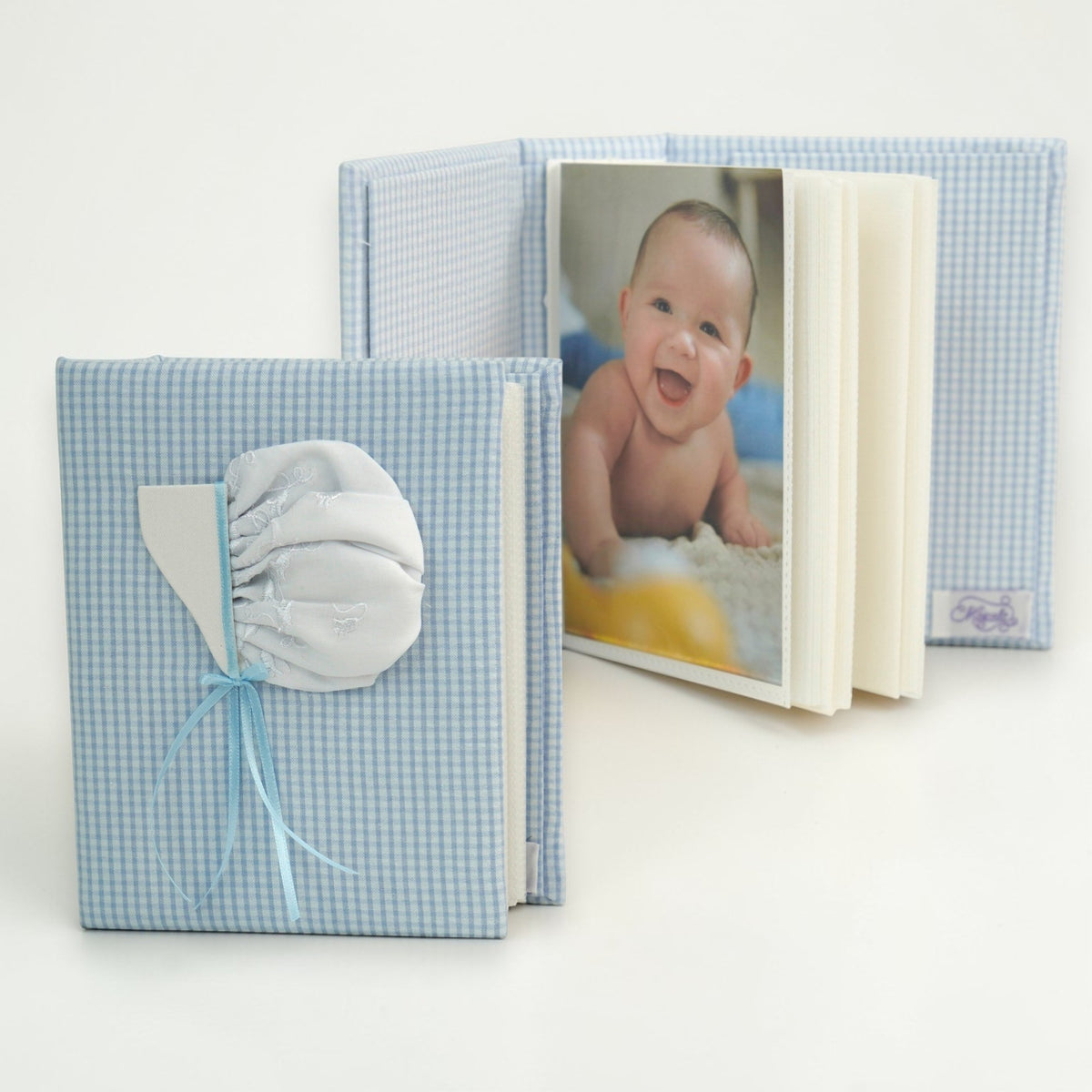 Swiss Batiste Bonnet on Seersucker Check – Small Hardbound Photo Album