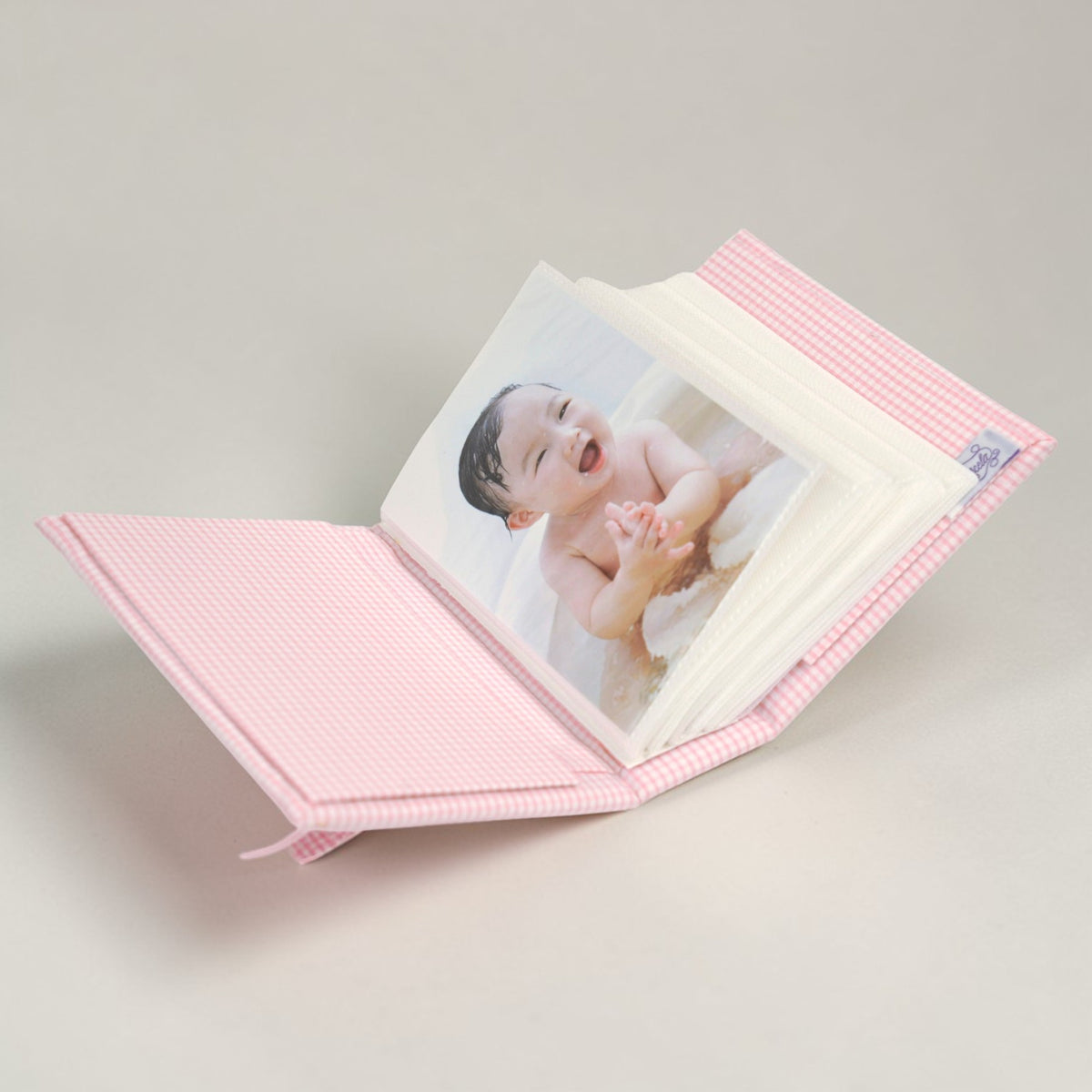 Swiss Batiste Girl Bonnet on Seersucker Check – Small Hardbound Photo Album