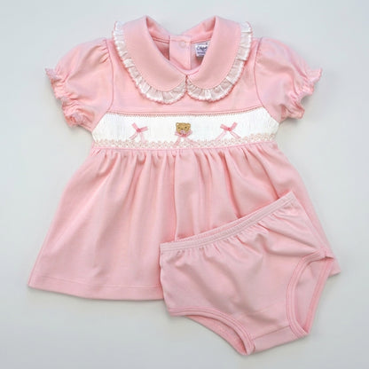 Pima Cotton Bear Smocked Collared Dress Set