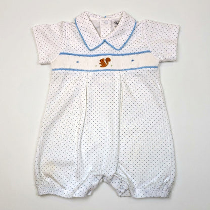 Pima Cotton Squirrel Smocked Romper – Embroidered Baby Romper