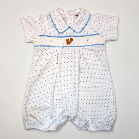 Pima Cotton Squirrel Smocked Romper – Embroidered Baby Romper
