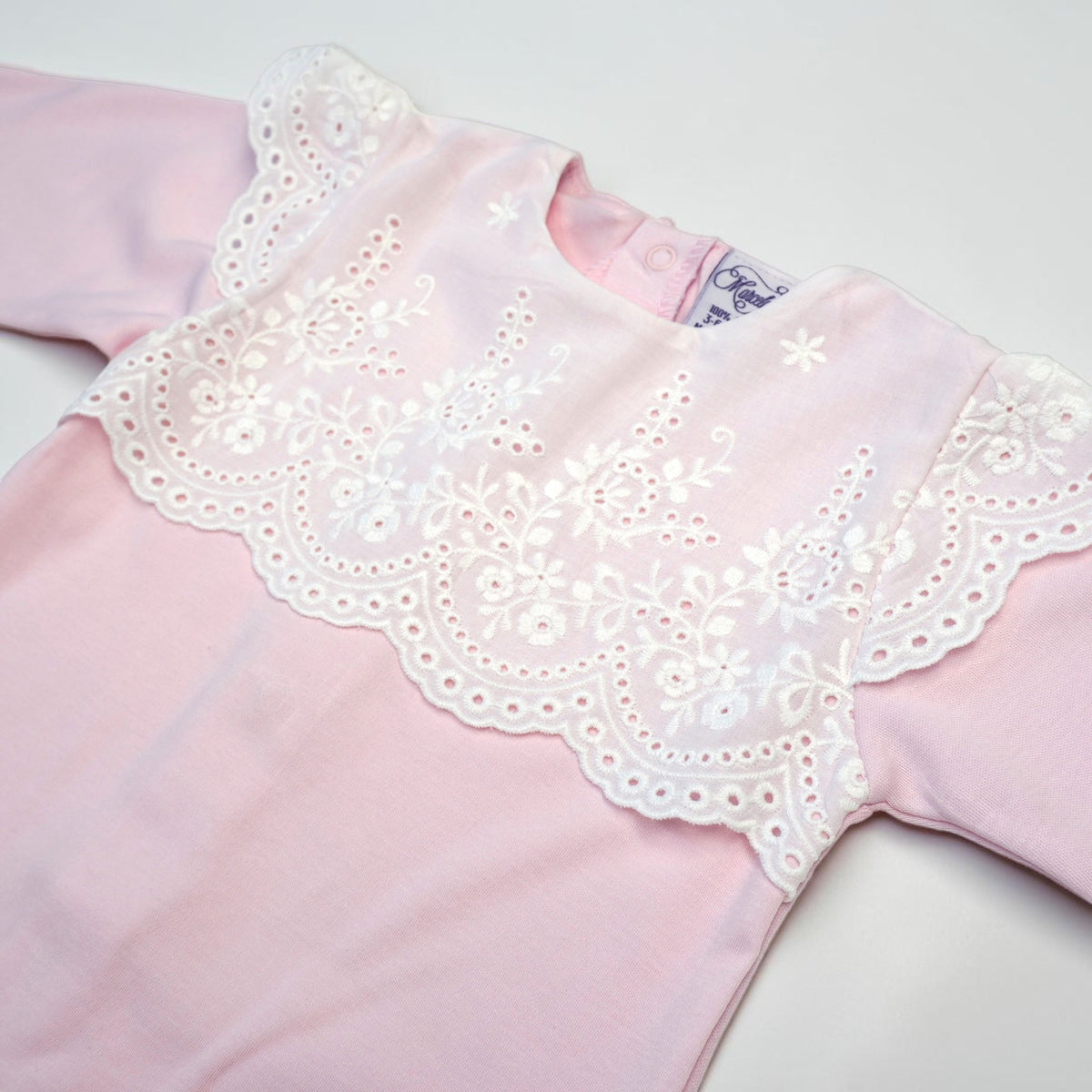 Pima Cotton Footed Outfit with White Batiste Lace Collar