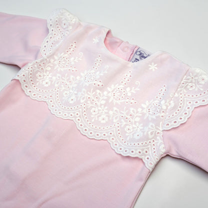Pima Cotton Footed Outfit with White Batiste Lace Collar