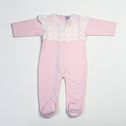 Pima Cotton Footed Outfit with White Batiste Lace Collar