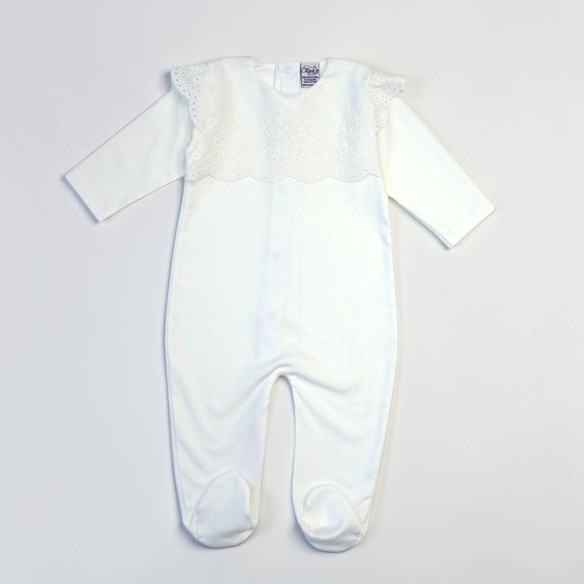 Pima Cotton Footed Outfit with White Batiste Lace Collar