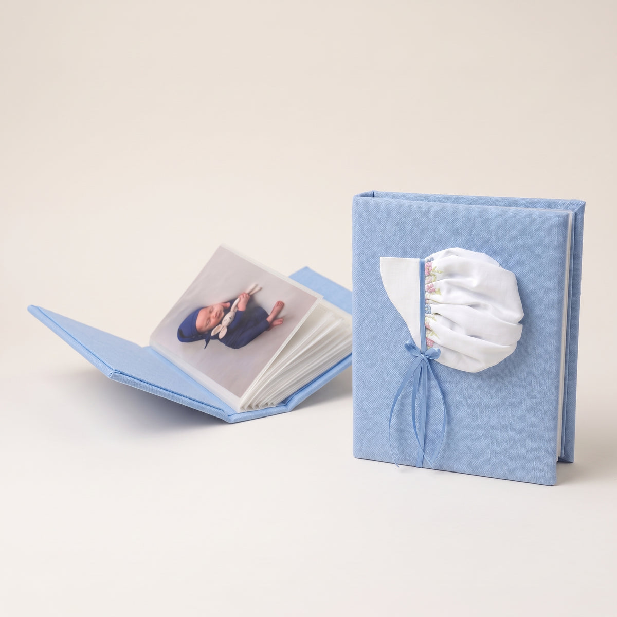Swiss Batiste Boy Bonnet with Flowers on Piqué Cotton – Small Hardbound Photo Album