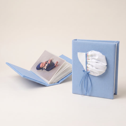 Swiss Batiste Boy Bonnet with Flowers on Piqué Cotton – Small Hardbound Photo Album