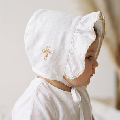 Christening Bonnet with Embroidered Cross