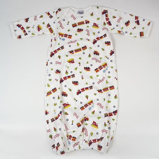 Trains Print Pima Cotton Baby Gown