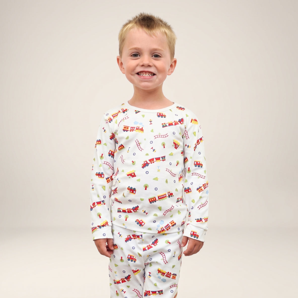 Trains Pima Cotton Long Sleeve Shirt & Pant Set