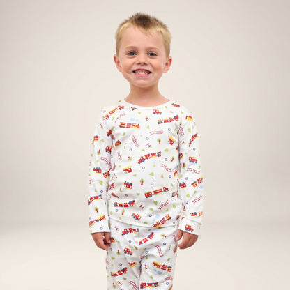 Trains Pima Cotton Long Sleeve Shirt & Pant Set