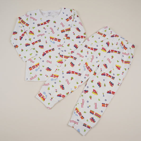 Trains Pima Cotton Long Sleeve Shirt & Pant Set