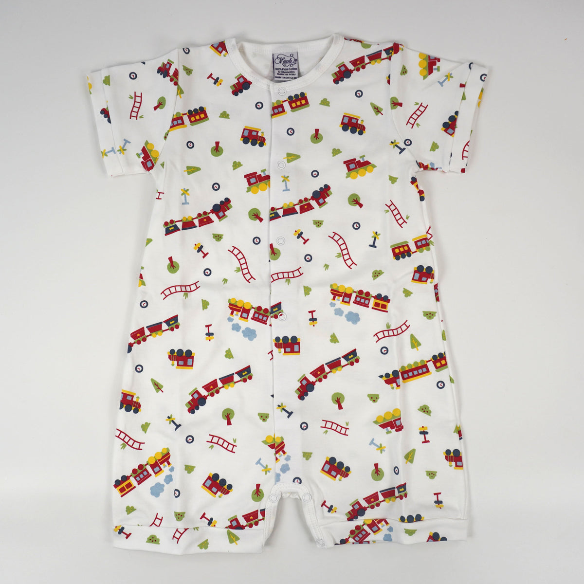 Trains Pima Cotton Baby Romper