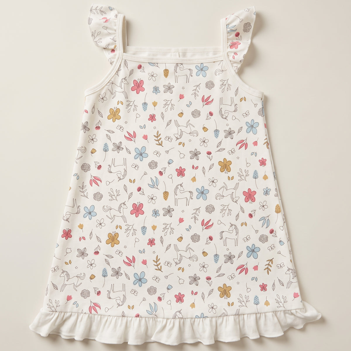 Unicorn Print Pima Cotton Long Dress with Ruffle Strap