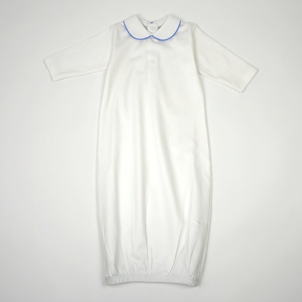 White Pima Cotton Baby Gown with Matching Piping